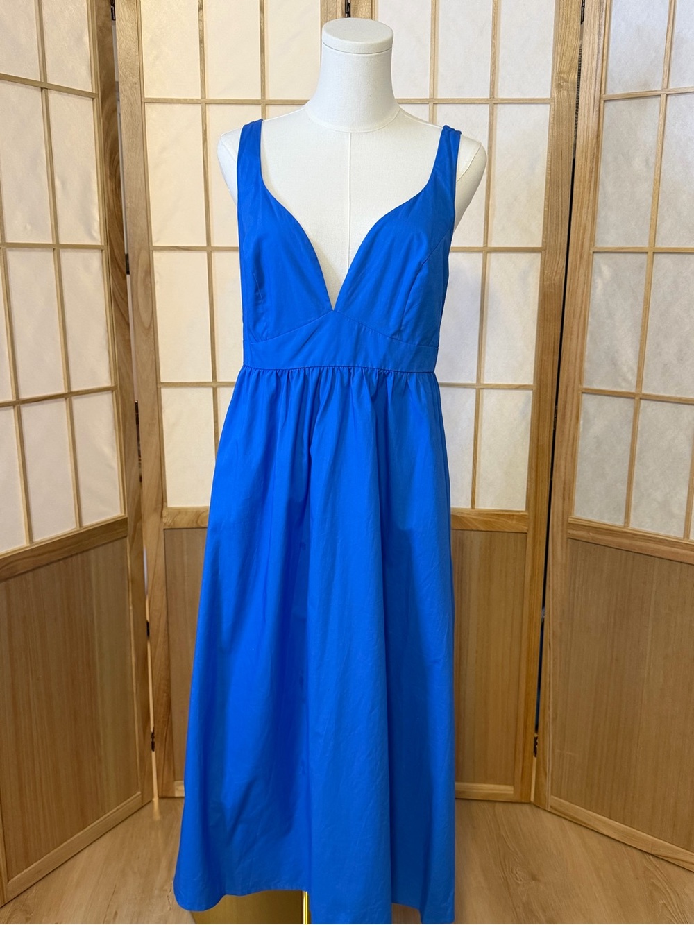 Banana Republic Bright Blue Deep V Midi Dress - Picture 1 of 4